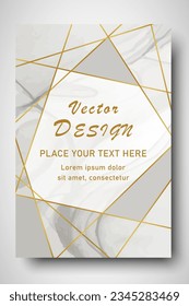 Cover template design with golden intersecting lines on gray watercolor background with place for your text. For brochure covers, flyers, posters, layouts, banner, invitation. Vector illustration.