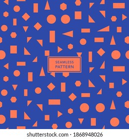 Cover template design with orange geometric pattern on blue background. Seamless background.