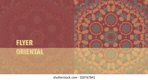 Cover template design. Retro Mandala Background for greeting card, Brochure, Card or Invitation with Arabic, Indian, Ottoman, Asian motifs. Artwork design.