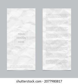 Cover template design with white crumpled paper on gray background. Vector illustration.