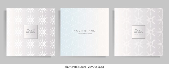 Cover template design for your menu, invitation, folder, notebook, postcard. Elegant geometric pattern in silver color with space for your text. Square format. Vector illustration.