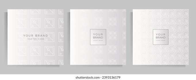 Diseño de la plantilla de carátula para su menú, invitación, carpeta, bloc de notas, postal. Patrón geométrico elegante en color plateado con espacio para el texto. Formato cuadrado. Ilustración vectorial.