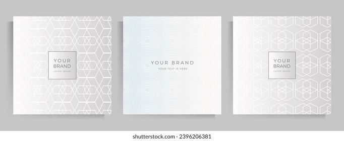 Cover template design for your menu, invitation, folder, notebook, postcard. Elegant geometric pattern in silver color with space for your text. Square format. Vector illustration.