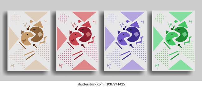 Cover template with figures of geometry memphis style for brochures, posters, banners.