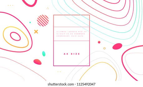 Cover template with fluid dynamic lines pattern and graphic geometric elements. Applicable for placards, brochures, posters, covers and banners. Vector illustrations.