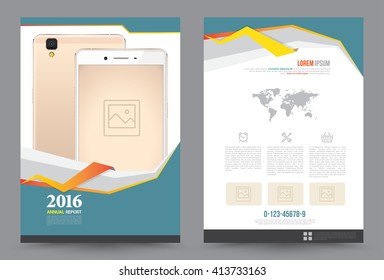 Cover template front and back with smartphone. Abstract Modern Backgrounds, Infographic Concept. Vector illustration. Can use for cover magazine, presentation , webpage , printing advertising.