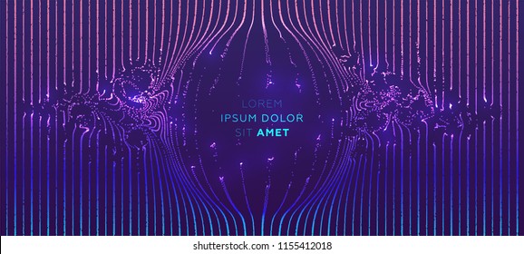 Cover template with glowing particles liquid dynamic flow. Trendy fluid design. Eps10 vector illustration