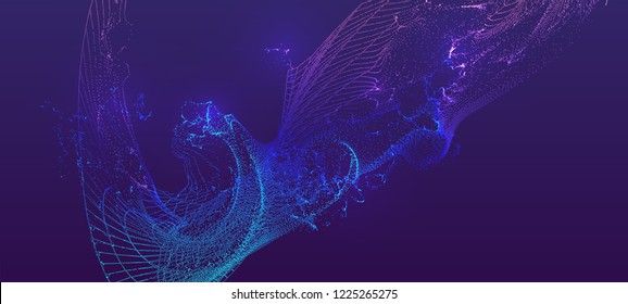 Cover template with glowing particles liquid dynamic flow. Trendy fluid design. Eps10 vector illustration for posters, placards, banners, flyers and brochures