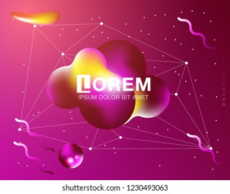 Cover template with glowing particles liquid dynamic flow. Trendy fluid design