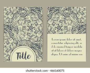 Cover template with hand drawn flowers and place for your text. Can be used for postcard, invitation, brochure, cover book, catalog. Vector illustration, eps10