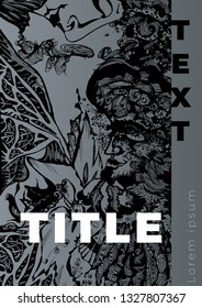 cover template with hand-drawn background. gray vector illustration