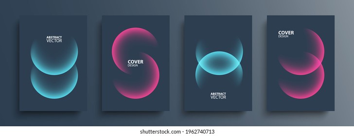 Cover template layouts with vibrant gradient round shapes. Futuristic abstract backgrounds with glossy sphere for your graphic design. Vector illustration.