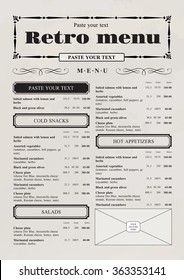 Cover Template menu in the style of old newspaper
