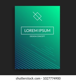Cover template. Minimal line design brochure, placard, cover with dark green gradient background. Vector illustration