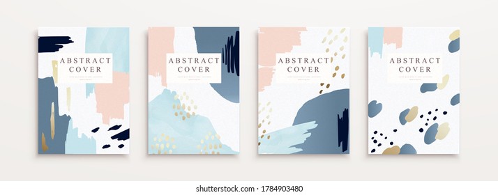 Plantilla de portada en un diseño Memphis mínimo, mezclada con formas fluidas y elegante arte de línea en color pastel
