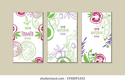 Cover Template with Natural and Organic Fruits and Vegetables Vector Set