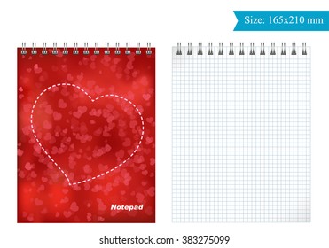 The cover template for Notepad. Size 165x210 mm. you Can take and print. Square grid. Red Cover notebook. 