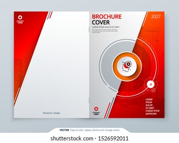 Cover template. Red template for brochure, banner, plackard, poster, report, catalog, magazine, flyer etc. Modern circle shape abstract background. Creative brochure vector concept