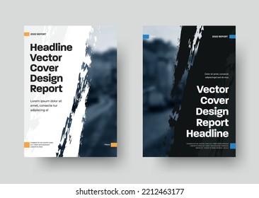 Cover template for report, book, brochure or flyer. Black and white business design with diagonal grunge elements and photo space. Vector illustration