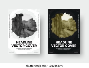 Plantilla de portada para informe, libro, folleto o folleto. Diseño de negocios en blanco y negro con elementos redondeados y espacio fotográfico. Ilustración del vector