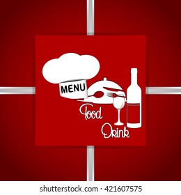 Cover template restaurant menu with chef hat, fork, knife and spoon.