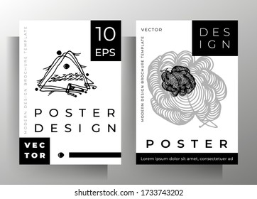 Abdeckung Vorlagensatz Schwarz-Weiß-Design mit handgezeichneten grafischen Elementen. A4-Format. Vektor 10 EPS.