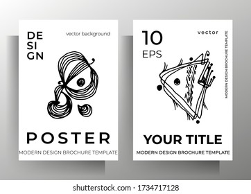 Abdeckung Vorlagensatz Schwarz-Weiß-Design mit handgezeichneten grafischen Elementen. A4-Format. Vektor 10 EPS.