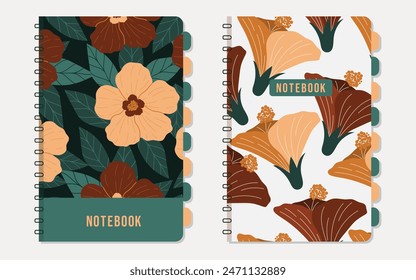 Cover template set decorated with flowers great for planner, covers, diary. Seamless flowers pattern.