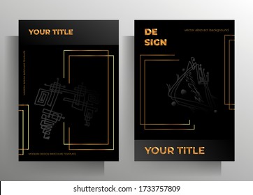 Cover template set. Design with hand-drawn graphic elements black with gold. A4 format. Vector 10 EPS.