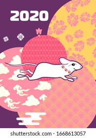 Cover template set with funny mouse and Patterns in Modern Style geometric ornate shapes.