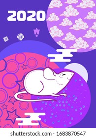 Cover template set with funny mouse and Patterns in Modern Style geometric ornate shapes.