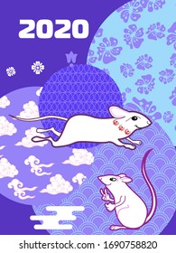 Cover template set with funny mouse and Patterns in Modern Style geometric ornate shapes.