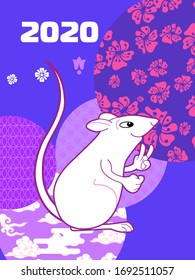 Cover template set with funny mouse and Patterns in Modern Style geometric ornate shapes.