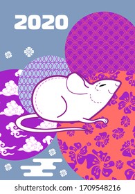 Cover template set with funny mouse and Patterns in Modern Style geometric ornate shapes.