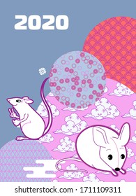 Cover template set with funny mouse and Patterns in Modern Style geometric ornate shapes.