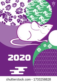 Plantilla de portada con ratón divertido y patrones en formas geométricas ornadas de estilo moderno.