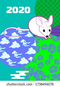 Cover template set with funny mouse and Patterns in Modern Style geometric ornate shapes.