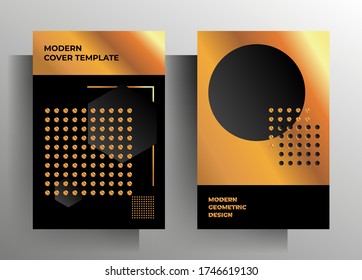 Cover template set. Geometric design gold with black. A4 format. EPS 10 vector.