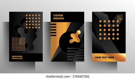 Cover template set. Gold with black geometric design. A4 format. Vector 10 EPS.