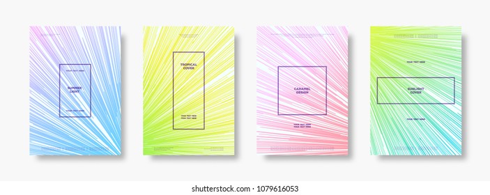 Cover template set with minimalistic cute color gradient style for summer party poster, brochure, catalog, flyer, decoration, book, presentation, magazine etc. Vector Illustration 10 eps