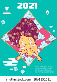 Cover template set with Patterns in Modern Style geometric ornate shapes. Visual drawing of ad poster to Happy new year or Chinese new year banner with bull.