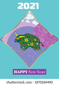 Cover template set with Patterns in Modern Style geometric ornate shapes. Visual drawing of ad poster to Happy new year or Chinese new year banner with bull