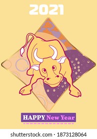 Cover template set with Patterns in Modern Style and geometric ornate shapes. Visual drawing of ad poster to Happy new year or Chinese new year banner with bull.