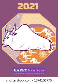 Cover template set with Patterns in Modern Style geometric ornate shapes. Visual drawing of ad poster to Happy new year or Chinese new year banner with bull.