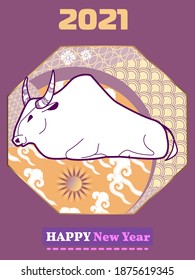 Cover template set with Patterns in Modern Style geometric ornate shapes. Visual drawing of ad poster to Happy new year or Chinese new year banner with bull.