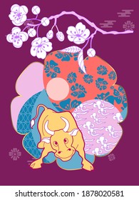 Cover template set with Patterns in Modern Style geometric ornate shapes. Visual drawing of ad poster to Happy new year or Chinese new year banner with bull.