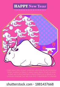 Cover template set with Patterns in Modern Style geometric ornate shapes. Visual drawing of ad poster to Happy new year or Chinese new year banner with bull.