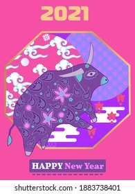 Cover template set with Patterns in Modern Style geometric ornate shapes. Visual drawing of ad poster to Happy new year or Chinese new year banner with bull.