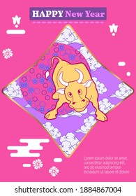 Cover template set with Patterns in Modern Style geometric ornate shapes. Visual drawing of ad poster to Happy new year or Chinese new year banner with bull.