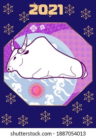 Cover template set with Patterns in Modern Style geometric ornate shapes. Visual drawing of ad poster to Happy new year or Chinese new year banner with bull.